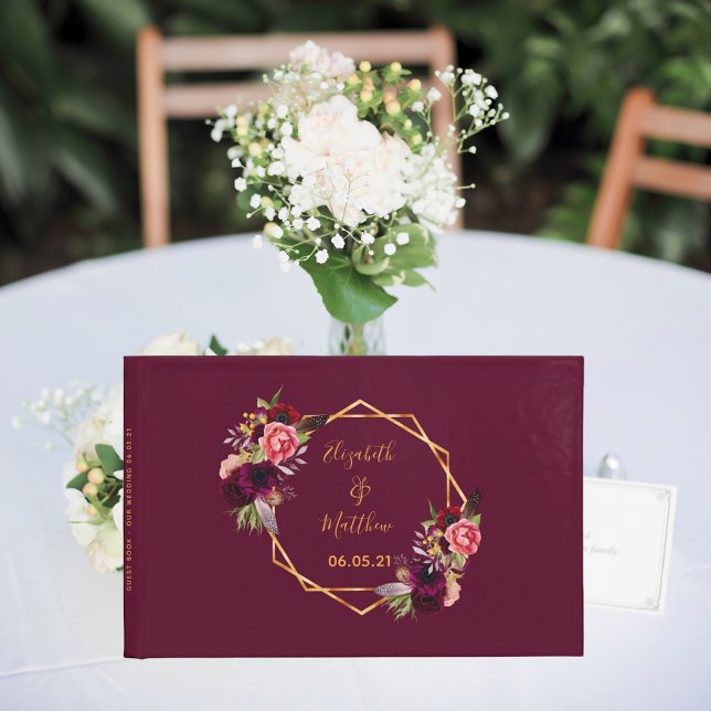 Libro De Visitas Boda florals burgundy oro geométrico (Subido por el creador)