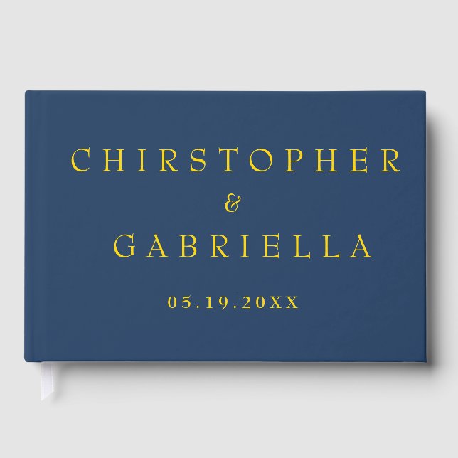 Libro De Visitas Boda Formal Simple de Azul Marino y Dorado (Anverso)
