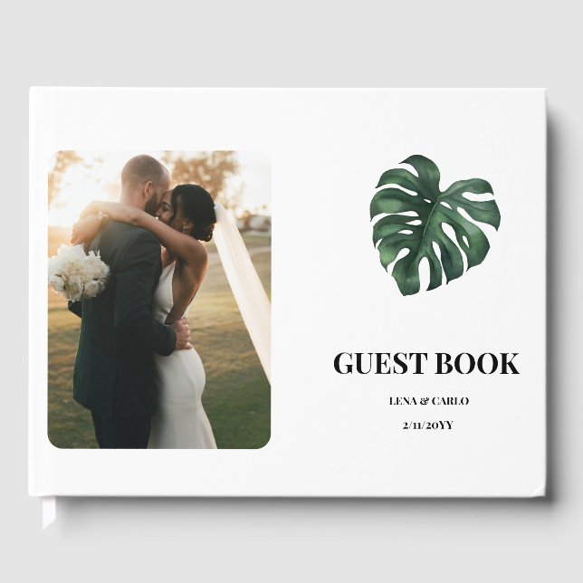 Libro De Visitas Boda Foto de Green Leaf Monstera Boda (Anverso)