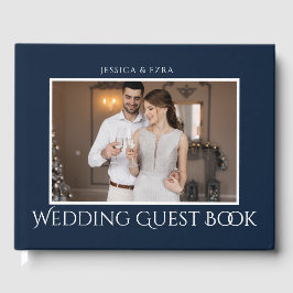 Libro De Visitas Boda Foto Estilosa Azul Blanco