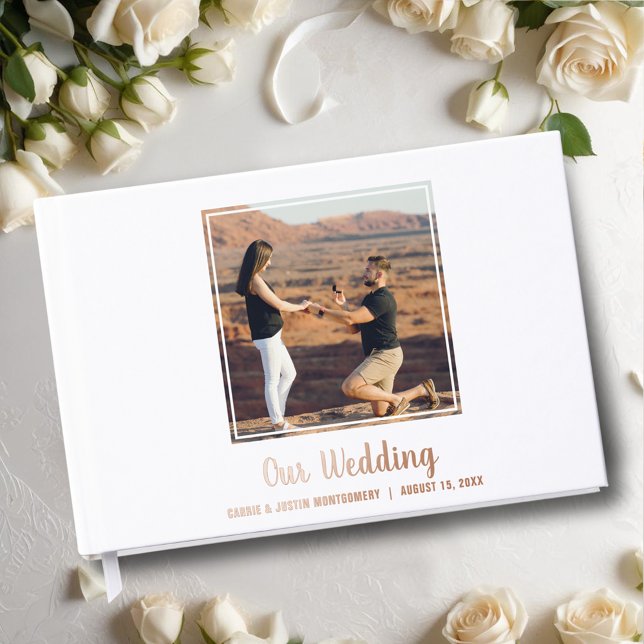 Libro De Visitas Boda fotográfico (Wedding guest book features your photo with details in real foil, silver, gold or rose gold)