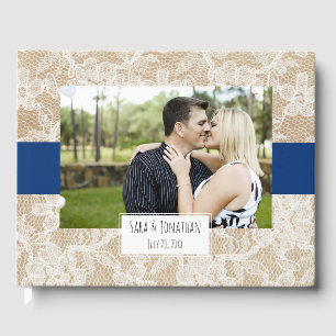 Libro De Visitas Boda fotográfico azul de la Marina de Guerra de Bu