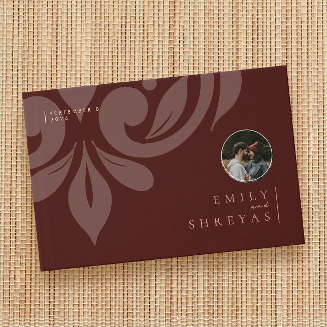 Libro De Visitas Boda fotográfico de Damask Mahogany Minimal clásic (Subido por el creador)