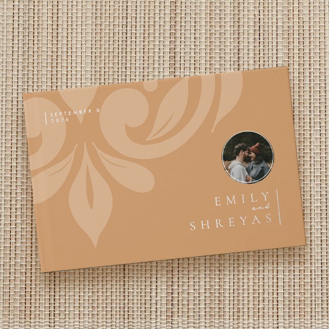 Libro De Visitas Boda fotográfico de Damask Ochre Classic Minimal (Subido por el creador)