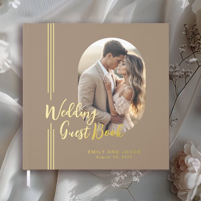 Libro De Visitas Boda fotográfico de líneas simples y elegantes (Real gold foil details!)