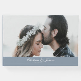 Libro De Visitas Boda fotográfico Dusty Blue Calligraphy Script
