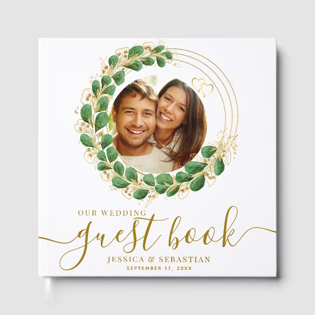 Libro De Visitas Boda fotográfico Floral White and Gold Personaliza (Anverso)