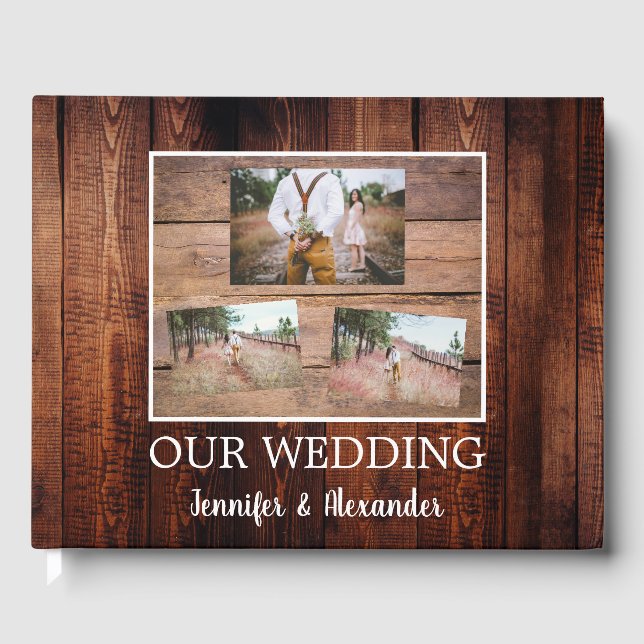 Libro De Visitas Boda fotográfico ruso de madera oscura (Anverso)