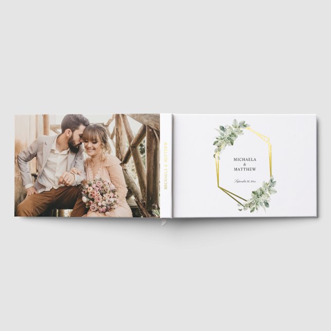 Libro De Visitas Boda geométrica rústica con vegetación en oro real (Lleno)