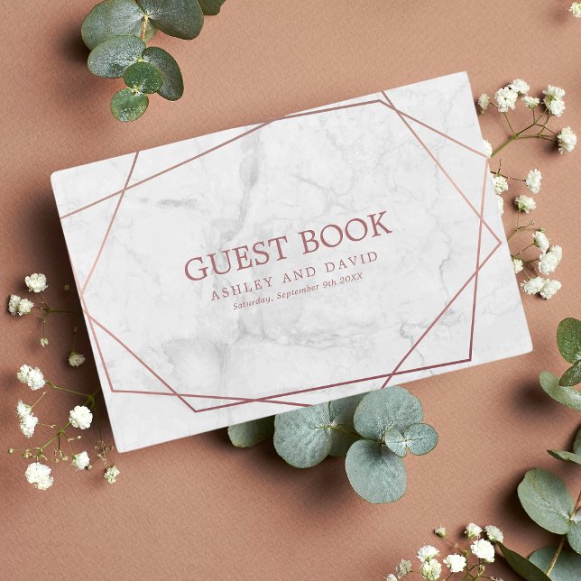 Libro De Visitas Boda Geométrica Simple de Mármol Rosa Dorado (Subido por el creador)