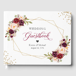 Libro De Visitas Boda Geométrico Burgundy Red Rubor Floral Gold
