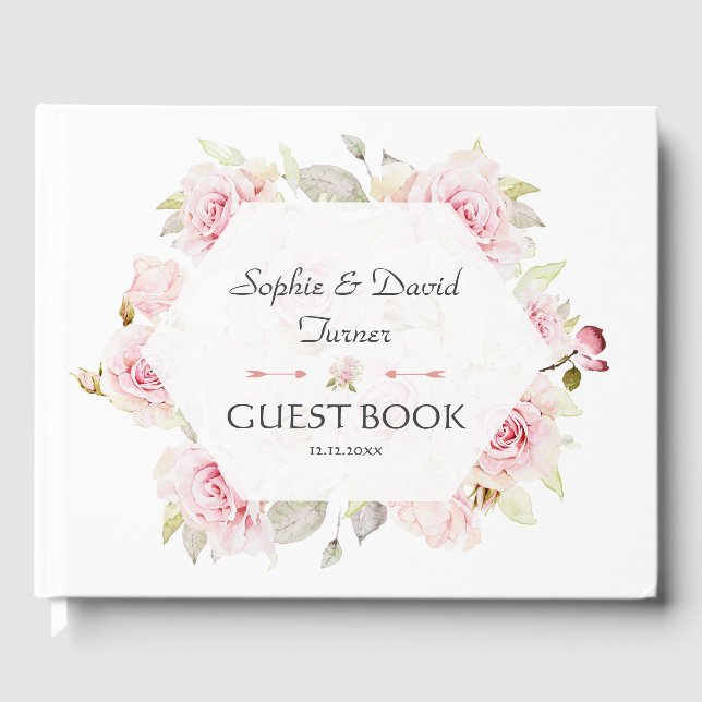 Libro De Visitas Boda geométrico de la floración rosa de bonito Rub (Anverso)