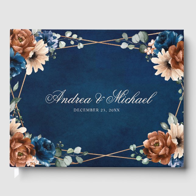 Libro De Visitas Boda geométrico de Terracotta Navy Blue Greenery (Anverso)