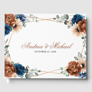 Libro De Visitas Boda geométrico de Terracotta Navy Blue Greenery