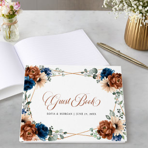 Libro De Visitas Boda geométrico de Terracotta Navy Blue Greenery