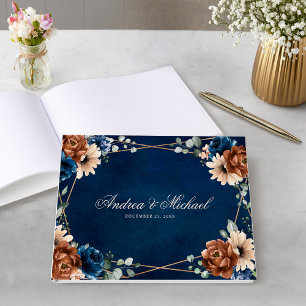 Libro De Visitas Boda geométrico de Terracotta Navy Blue Greenery
