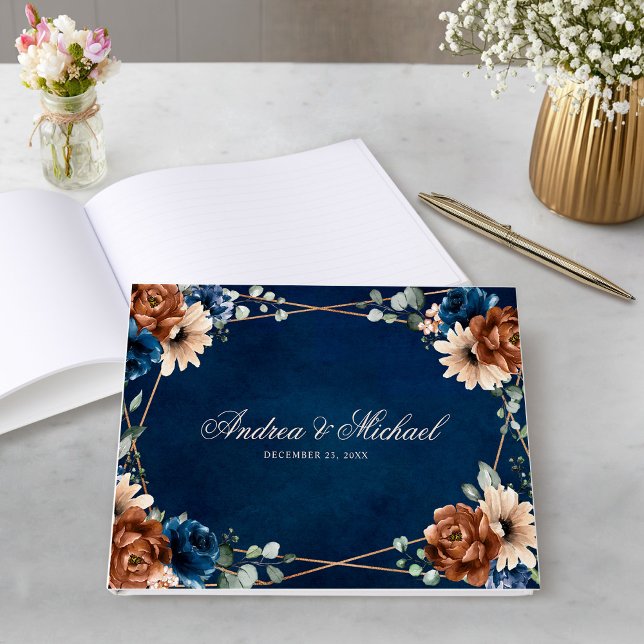 Libro De Visitas Boda geométrico de Terracotta Navy Blue Greenery (Terracotta Navy Blue Greenery Geometric Wedding Guest Book)