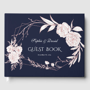 Libro De Visitas Boda geométrico elegante Rosa de flores blancas de