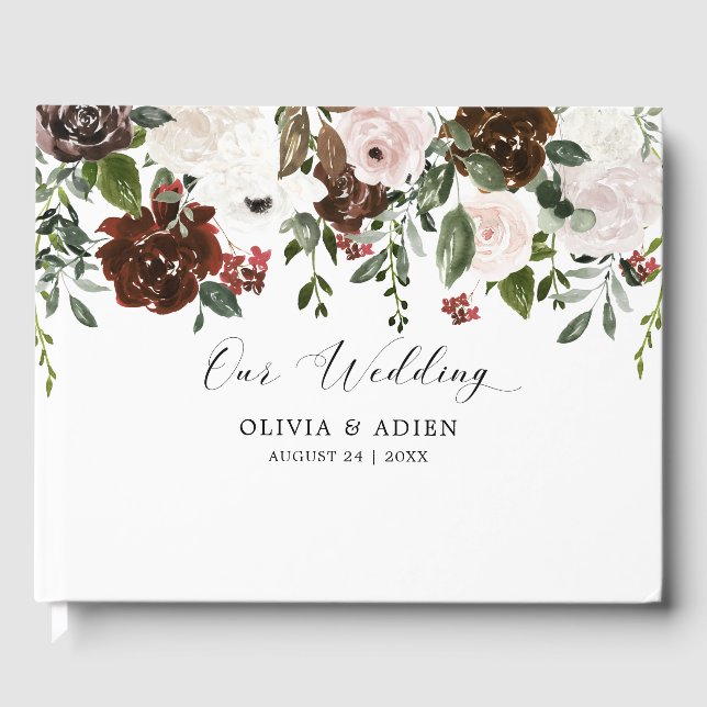 Libro De Visitas Boda geométrico floral de acuarela rusa (Anverso)