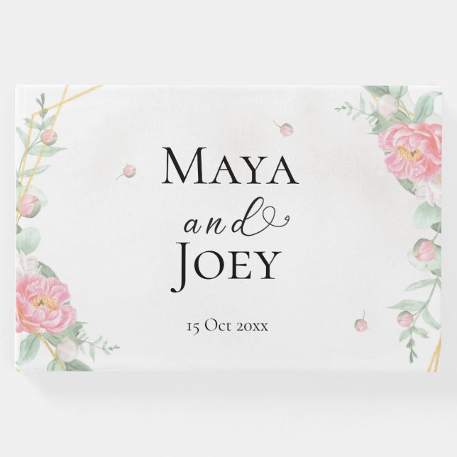 Libro De Visitas Boda geométrico Rosa romántico (Anverso)