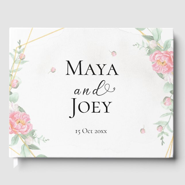 Libro De Visitas Boda geométrico Rosa romántico (Anverso)