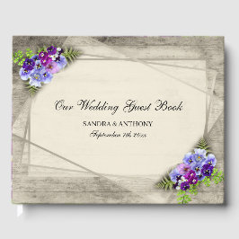 Libro De Visitas Boda Geométrico Rustic Elegant Blue Pansies