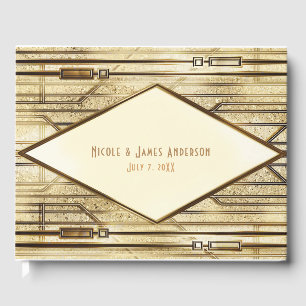 Libro De Visitas Boda Glam Art Déco de los años 20 con Crema Marfil