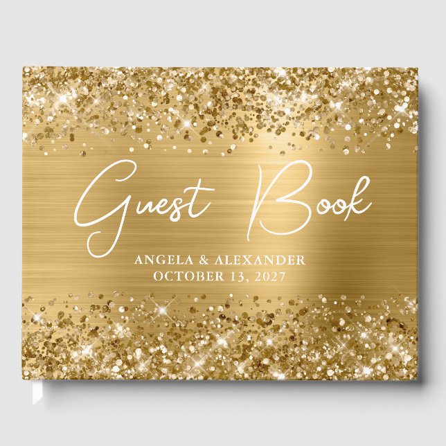 Libro De Visitas Boda Glam Glittery Gold (Anverso)
