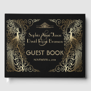 Libro De Visitas Boda Glam Gold Art Deco Peacocks