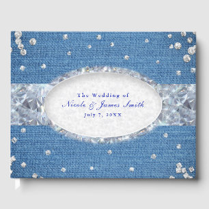 Libro De Visitas Boda glamurosa de mezclilla y diamantes con brillo