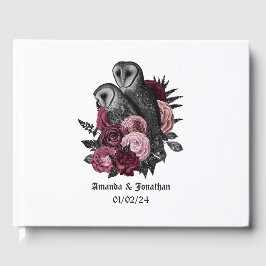 Libro De Visitas Boda Gótica de Búhos Florales de Borgoña