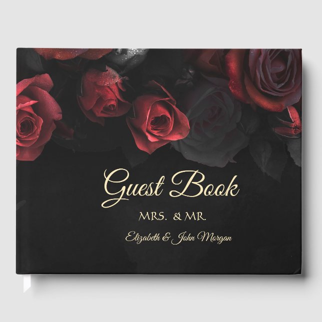 Libro De Visitas Boda Gótica de Rosas Rojas Elegantes (Anverso)