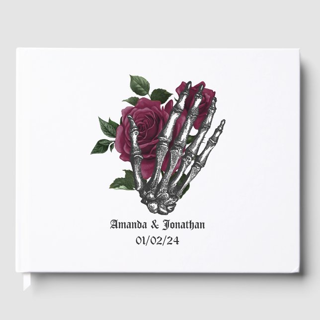 Libro De Visitas Boda Gótica Floral Borgoña (Anverso)