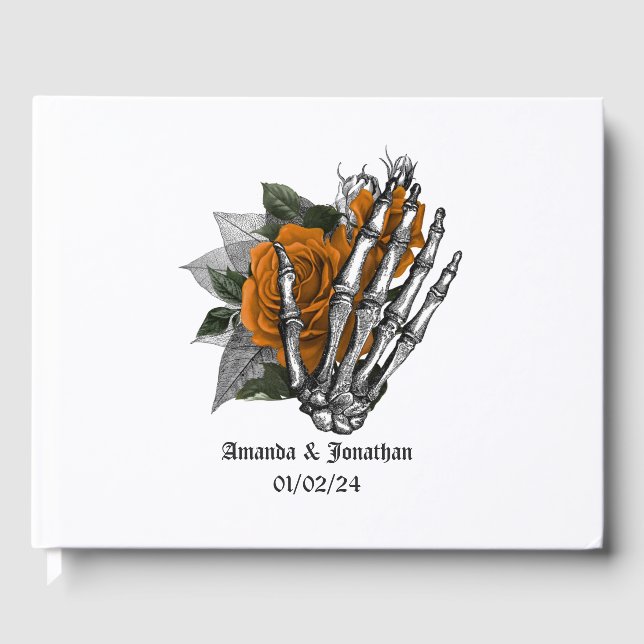 Libro De Visitas Boda gótico floral naranja (Anverso)