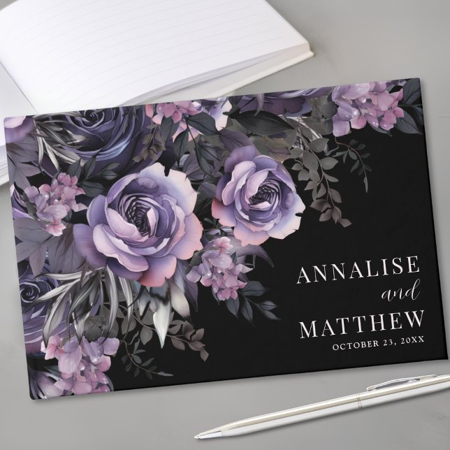 Libro De Visitas Boda gótico floral negro (Black Floral Gothic Wedding Guest Book)