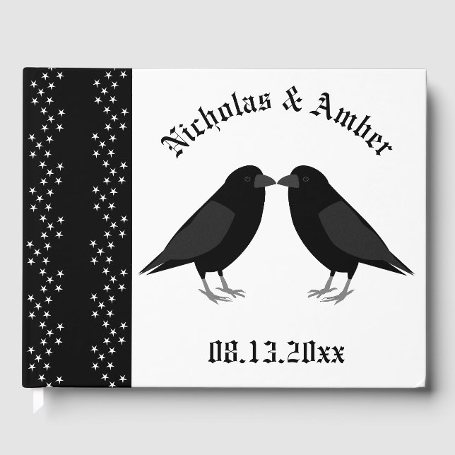 Libro De Visitas Boda gótico Kissing Ravens Personalizado (Anverso)
