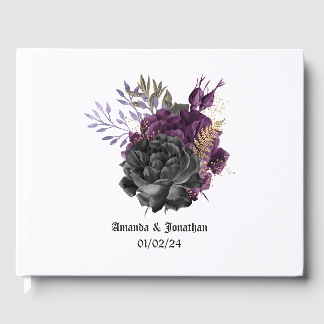 Libro De Visitas Boda gótico morado negro y oro (Anverso)