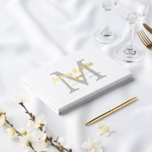 Libro De Visitas Boda Gray Gold Bowtie Monogram Gay