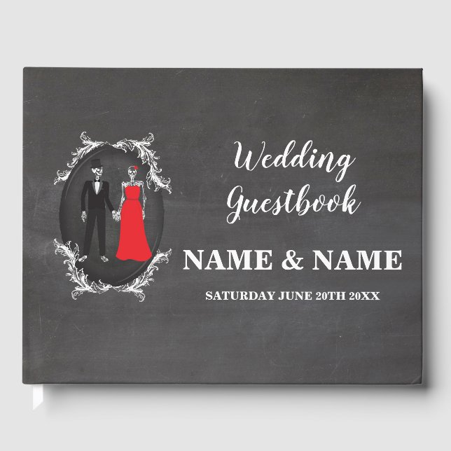 Libro De Visitas Boda Guest Book Chalk Skeletons Skulls (Anverso)