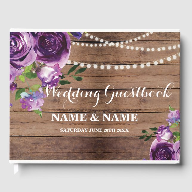 Libro De Visitas Boda Guest Book Floral Purple Flowood (Anverso)