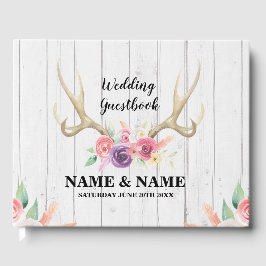 Libro De Visitas Boda Guest Book Stag Antler Wood Floral Rustic