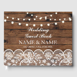 Libro De Visitas Boda Guest Book Wood Lace Rustic Lights