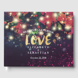 Libro De Visitas Boda Guestbook Burgundy Red Floral String Light