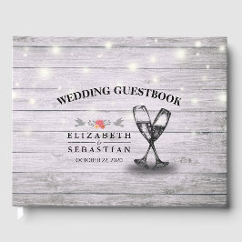 Libro De Visitas Boda Guestbook Champagne Glasses Wood Lights