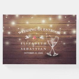 Libro De Visitas Boda Guestbook Champagne Glasses Wood Lights