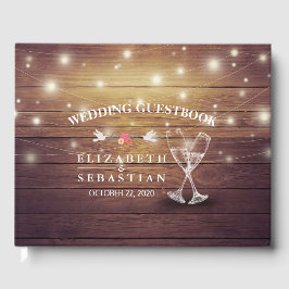 Libro De Visitas Boda Guestbook Champagne Glasses Wood Lights