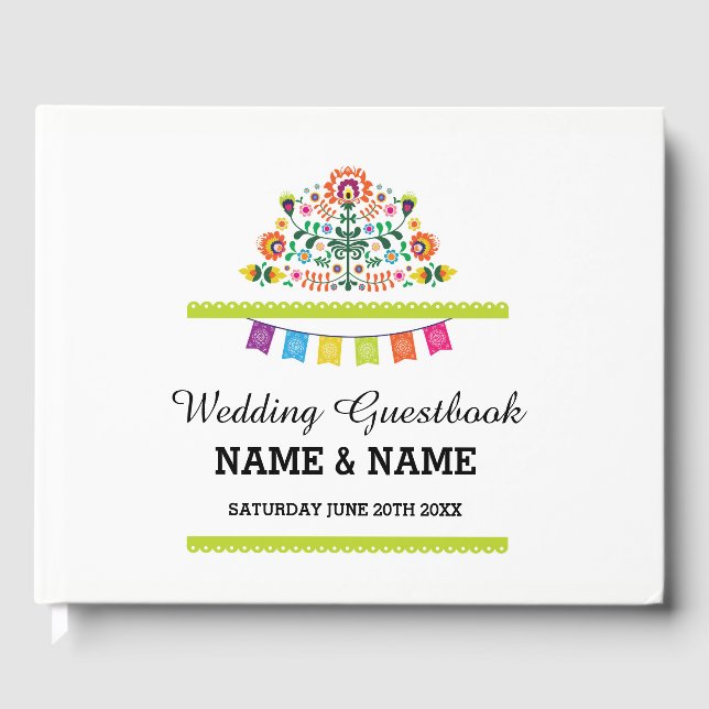 Libro De Visitas Boda GuestBook Fiesta México Floral Rustic (Anverso)