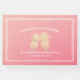 Libro De Visitas Boda Guestbook Gold Pineapple Couple Roses rosados
