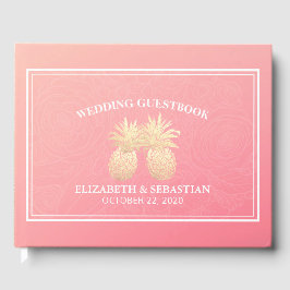 Libro De Visitas Boda Guestbook Gold Pineapple Couple Roses rosados