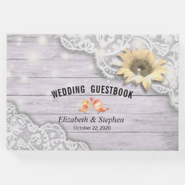 Libro De Visitas Boda Guestbook Lace Sunflower Wood String Light